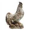 Gallo decorativo in resina effetto pietra, con piumaggio scolpito e finitura anticata marrone-beige.