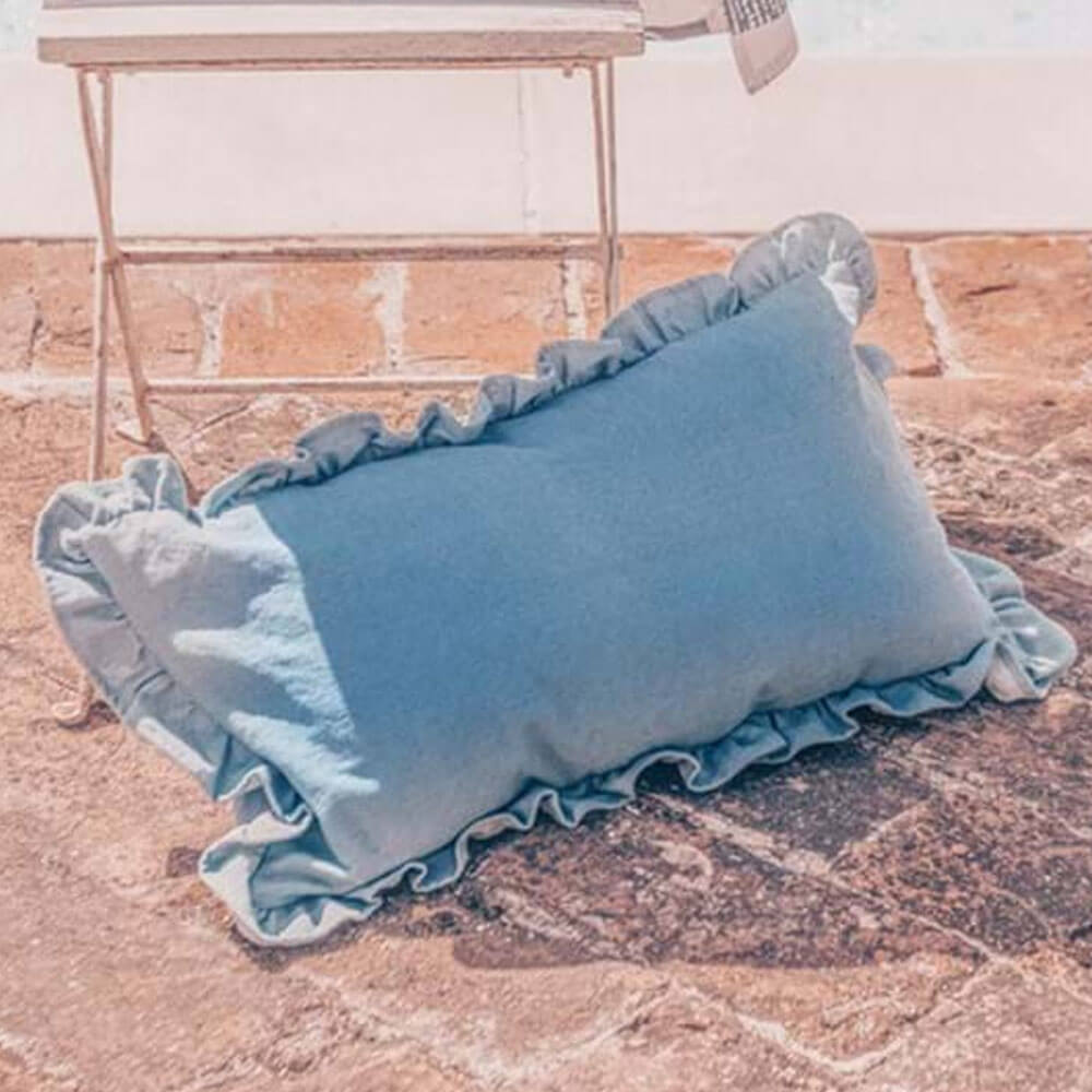 Blanc MariClò Coussin Denim avec Gala 30x59 cm 3 Blanc MariClò Coussin Denim avec Gala 30x59 cm – Image 3