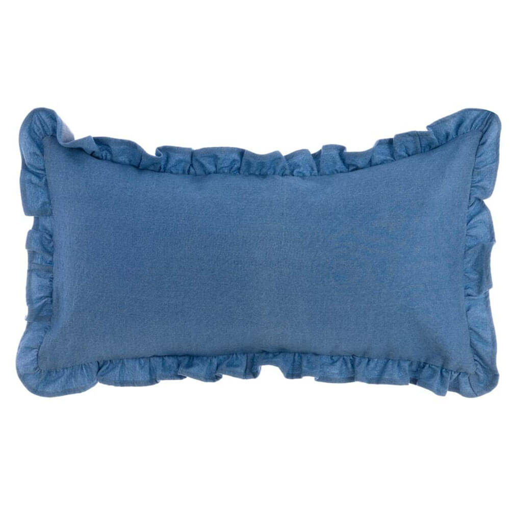 Blanc MariClò Coussin Denim avec Gala 30x59 cm 1 Coussin rectangulaire en denim bleu clair avec des volants sur tout le pourtour, tissu en coton et finition élégante.