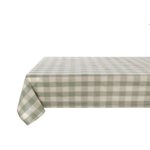 Tovaglia cerata Blanc Mariclò a quadretti vichy verde salvia e panna della collezione Rami d’Amore.