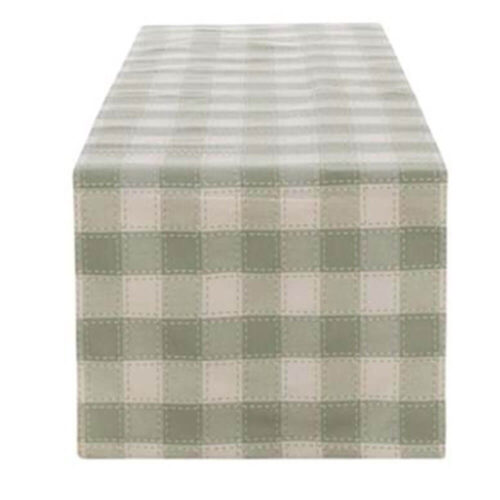 Runner Blanc Mariclò a quadretti verdi e panna, motivo vichy, collezione Rami d’Amore.