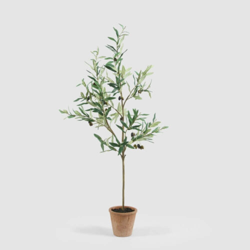 Ulivo artificiale alto con foglie verdi e olive decorative in vaso color terracotta