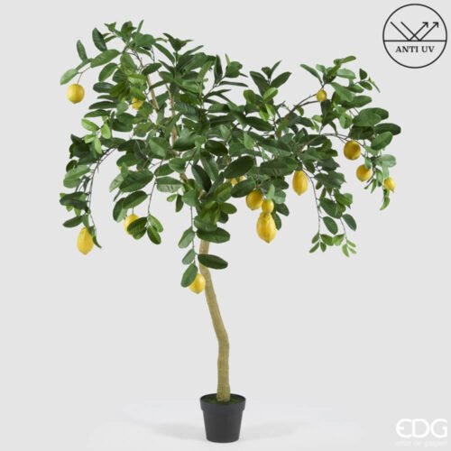 Pianta di limone artificiale alta 170 cm con limoni gialli e foglie verdi in vaso nero