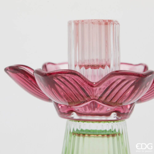 Alternative view of EDG Portacandela Flower in vetro Viola / Verde H21 cm