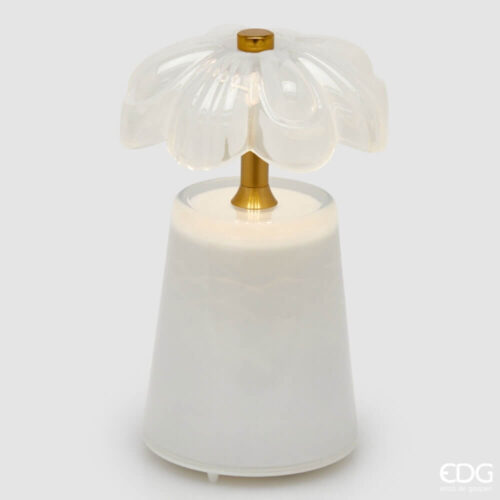 Lampada da tavolo EDG Lily bianca con paralume a fiore in vetro e base bianca