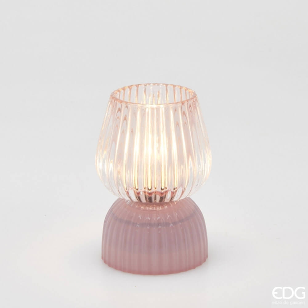 EDG Lámpara de Sobremesa Biforma Righe LED H13 1 Lámpara de sobremesa EDG de cristal rayado rosa con base a juego y luz LED.