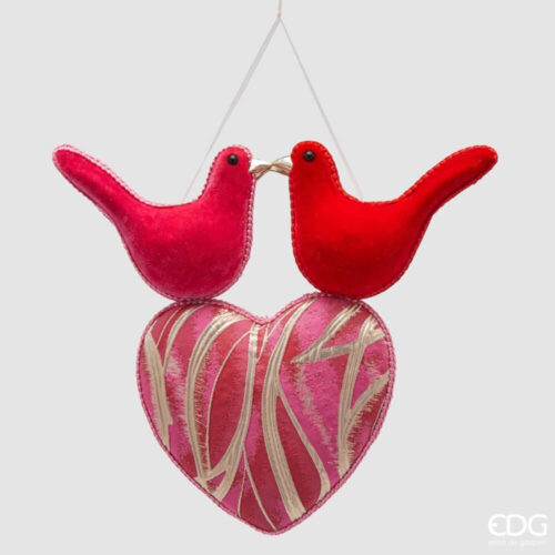 Décoration de cœur EDG avec colombes en tissu rouge à suspendre