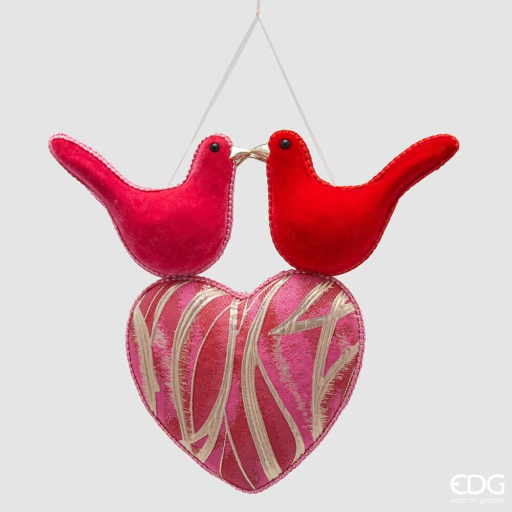 Décoration de cœur EDG avec colombes en tissu rouge à suspendre