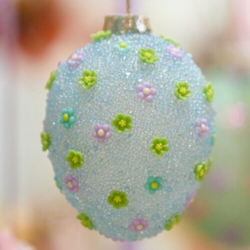 EDG Huevo de cristal decorado con flores H 8 cm - Azul