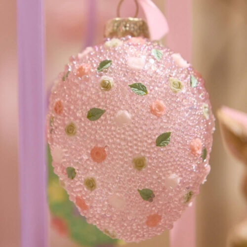 EDG Decoro Uovo in Vetro con Fiori H 8 cm - Rosa