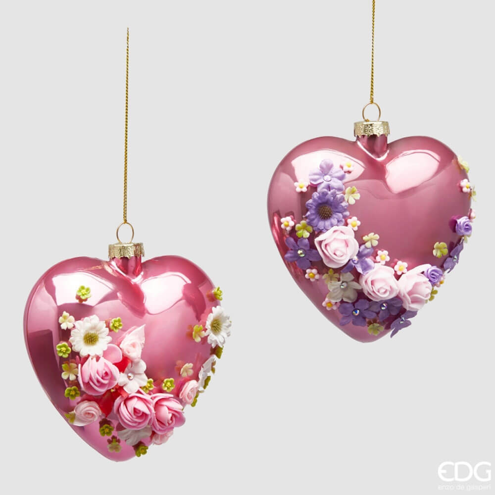 EDG Décoration florale en verre en forme de cœur D 12 cm