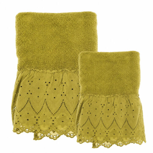 Blanc Mariclò Paire de serviettes à fleurs de Sangallo olive