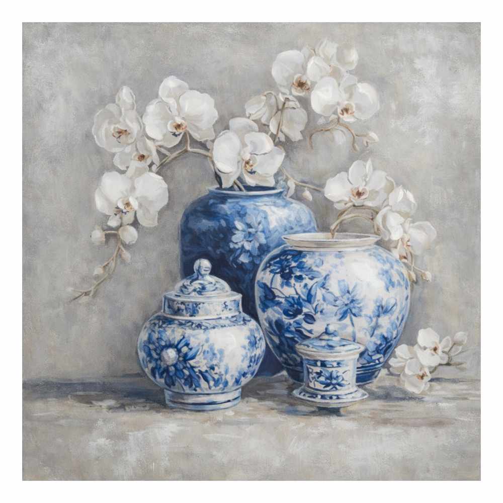 Blanc MariClò Pintura Jarrones azules y orquídeas 80x80 cm Cuentos 2 Blanc MariClò Pintura Jarrones azules y orquídeas 80x80 cm Cuentos - Imagen 2
