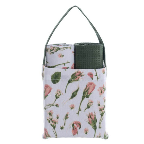 Borsa Blanc Mariclo in cotone con due canovacci coordinati, decoro floreale shabby chic.