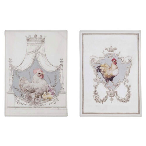 Canovaccio da cucina in cotone con galline e decori classici stile shabby chic.