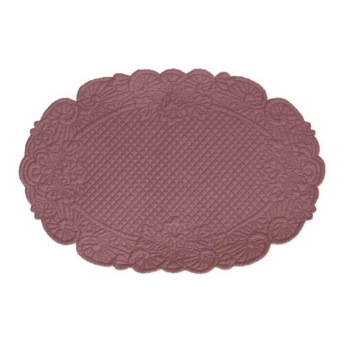 Tovaglietta ovale Blanc Mariclò in cotone trapuntato boutis color caffè con bordo decorato floreale.