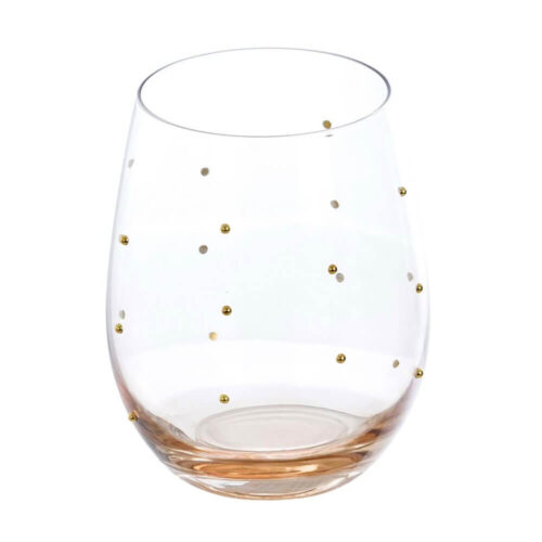 Bicchiere acqua in vetro trasparente con decorazioni dorate e base ambrata Blanc Mariclo