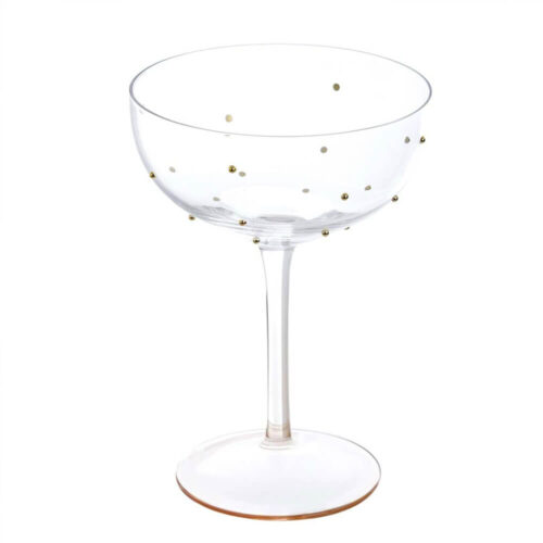 Calice coppetta in vetro trasparente con decorazioni oro e base ambrata Blanc Mariclo