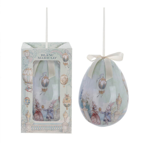 Uovo pasquale decorativo Blanc Mariclo con coniglietti e scatola regalo stile rococò