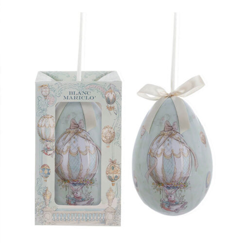 Uovo pasquale Blanc Mariclo con mongolfiera illustrata e scatola regalo stile rococò