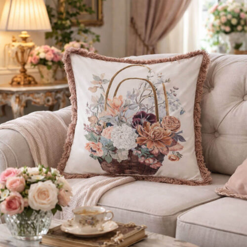 Alternative view of Blanc Mariclò Cuscino Velluto con Frange 50x50 cm