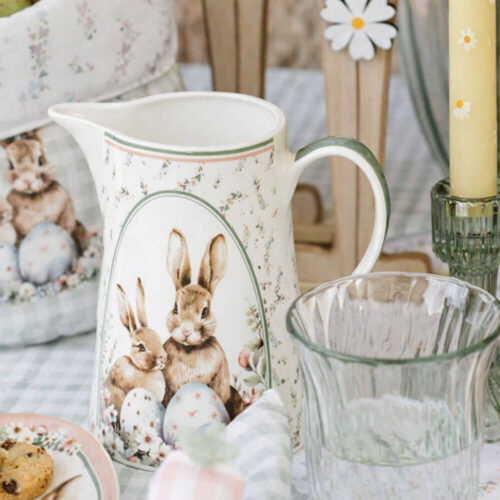 Pichet en porcelaine PePen Nuvole di Stoffa avec lapins de Pâques, œufs décoratifs et boîte cadeau.