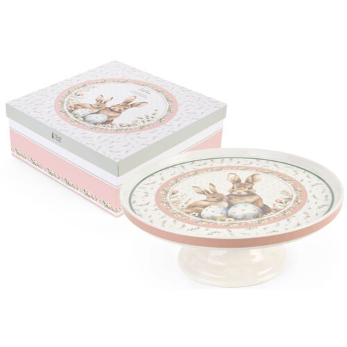 Alzatina in porcellana PePen Nuvole di Stoffa con coniglietti pasquali, ovetti decorativi e scatola regalo.