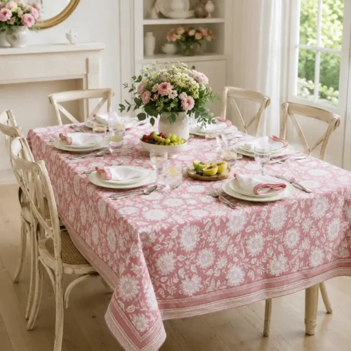 Blanc Mariclò Tovaglia Fiori di Jaipur Rosa 145x240 cm