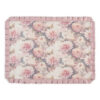 Tovaglietta americana plastificata Melisse rosa con fiori cipria e bordo con rouche rosa, collezione Garden Chic, 39x54 cm.