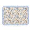 Tovaglietta all’americana plastificata con fiori azzurri e crema e bordo con rouche azzurra, collezione Garden Chic, 39x54 cm.