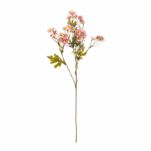 Mazzetto artificiale di margheritine mauve con centro giallo e foglie verdi, stelo lungo, 24x12x61 cm.