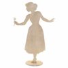 Silhouette in metallo beige anticato con fiore, figura femminile su base tonda, collezione Fiorirà, 34x15x52 cm.