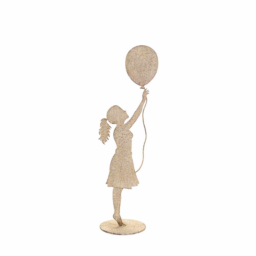 Nuvole di Stoffa Silhouette con Palloncino H 39,5 cm 1 Silhouette decorativa in metallo color avorio anticato, bambina con palloncino e base tonda, 12,5x10x39,5 cm.