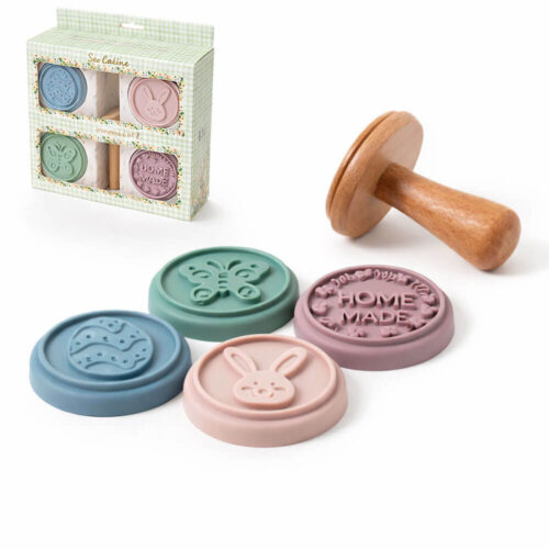 Set 4 timbri PePen Nuvole di Stoffa in silicone con manico in legno, decorazioni pasquali per biscotti.