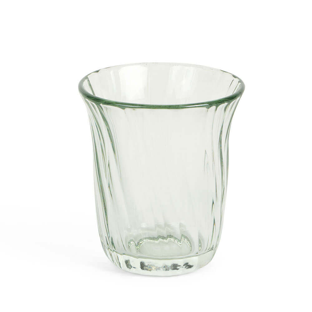 Nuvole di Stoffa Bicchiere verde PePen h 9,8 1 Bicchiere in vetro verde trasparente con righe verticali, bordo svasato e base spessa, collezione pasquale PePen Nuvole di Stoffa.