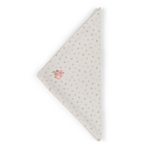 Tovagliolo Sweet Bear Pois Nuvole di Stoffa 40x40 in cotone avorio a micro pois con piccolo motivo di roselline rosa.