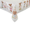 Nappe en coton ivoire Sweet Bear 160x260 avec oursons et détails pastel, bordure décorée de scènes festives, micro pois et petites fleurs.
