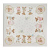 Centro tavola Sweet Bear 120x120 in cotone avorio, righe sottili con roselline e cornice con orsetti, aquiloni e medaglioni floreali.