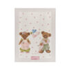Strofinaccio Sweet Bear Cuori Nuvole di Stoffa 50x70 in cotone, con due orsetti e palloncini a cuore, righe avorio e bordo a pois.