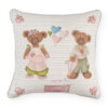 Cuscino arredo Sweet Bear Cuori 40x40 Nuvole di Stoffa double face: fronte a righe con orsetti e cuori, retro avorio a pois.