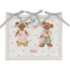 Copriforno Sweet Bear Cuori Nuvole di Stoffa 35x42 in cotone imbottito, con orsetti e palloncini a cuore, fondo rigato e bordo a pois.