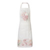 Delantal de cocina Nuvole di Stoffa Fiorirà 60x90 de algodón marfil, estampado de pájaros con peonías en el pecho, ribete floral en la parte inferior y bolsillo delantero.