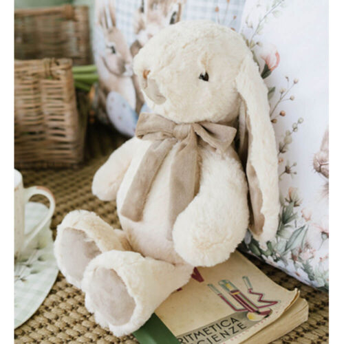 Coniglio peluche beige Nuvole di Stoffa con fiocco in velluto, collezione PePen.