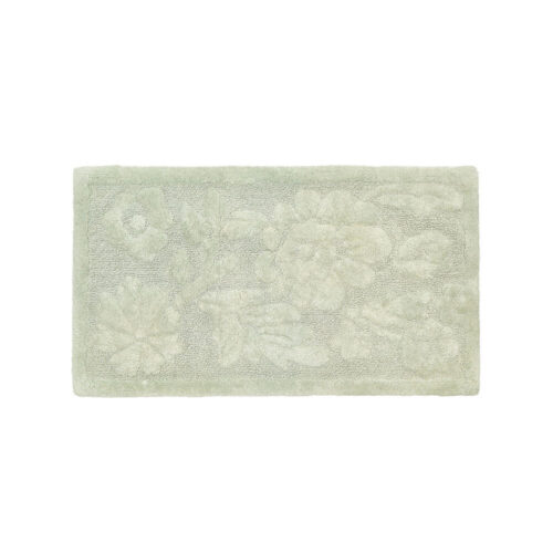 Tappeto bagno verde salvia con motivo floreale in rilievo, rettangolare, stile shabby chic.