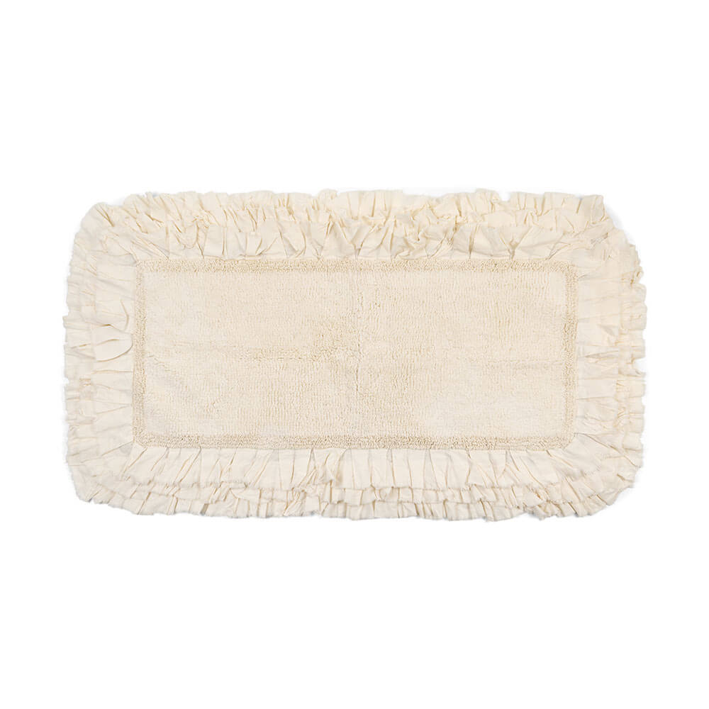 Alfombra rectangular color mantequilla con volante de tela rizada, de estilo Shabby Chic.