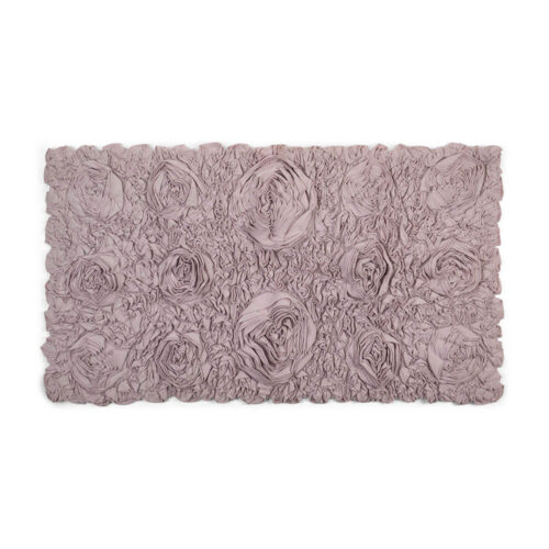 Tappeto bagno malva con rose decorative in rilievo, rettangolare, stile shabby chic.