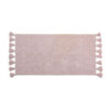 Tappeto bagno rosa in cotone con motivo floreale in rilievo e nappe decorative laterali, stile shabby chic.