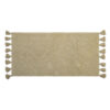 Tappeto bagno beige in cotone con motivo floreale in rilievo e nappe decorative ai lati, stile shabby chic.