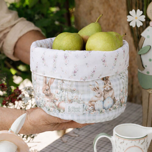 Cesta de peluche de algodón Nuvole di Stoffa con conejitos y dibujo de PePen de Pascua.