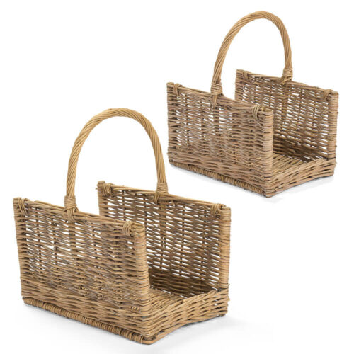 Cesto in vimini naturale con manico alto intrecciato, stile rustico shabby chic Nuvole di Stoffa.